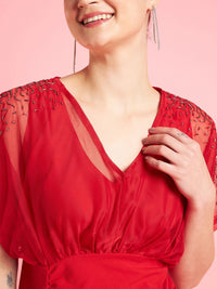 Antheaa Red Embellished Wrap Dress