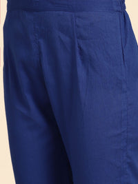 Anouk Women Blue Floral Printed Regular Pure Cotton Kurta with Trousers