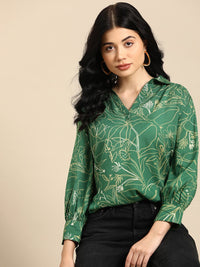 all about you Floral Print Puff Sleeves Shirt Style Top