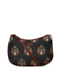 ZOUK Black & Red Ethnic Motifs Printed Half Moon Sling Bag