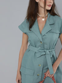 SASSAFRAS Sea Green Extended Sleeved Shirt Dress With Waist Tie-Up Detail
