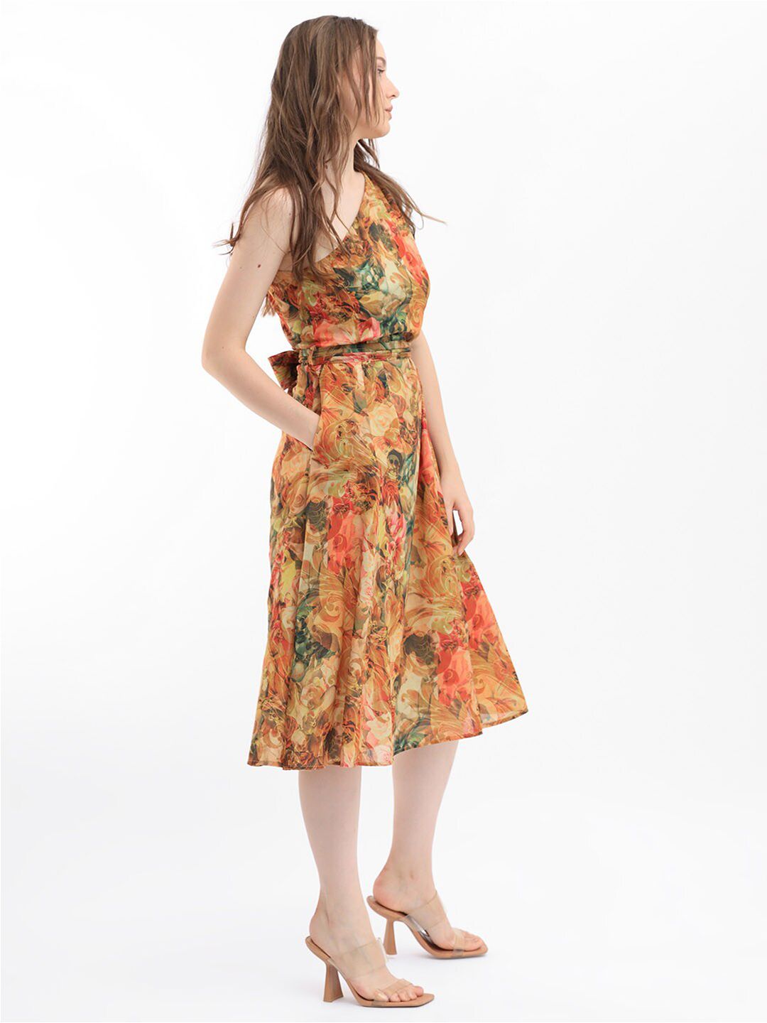 RAREISM Floral One Shoulder Print Fit & Flare Midi Dress