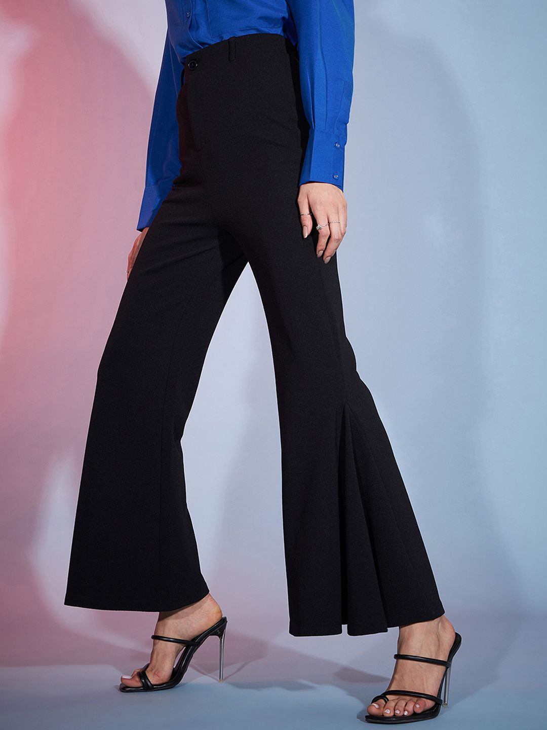 SASSAFRAS Women Black Flared High-RiseTrousers