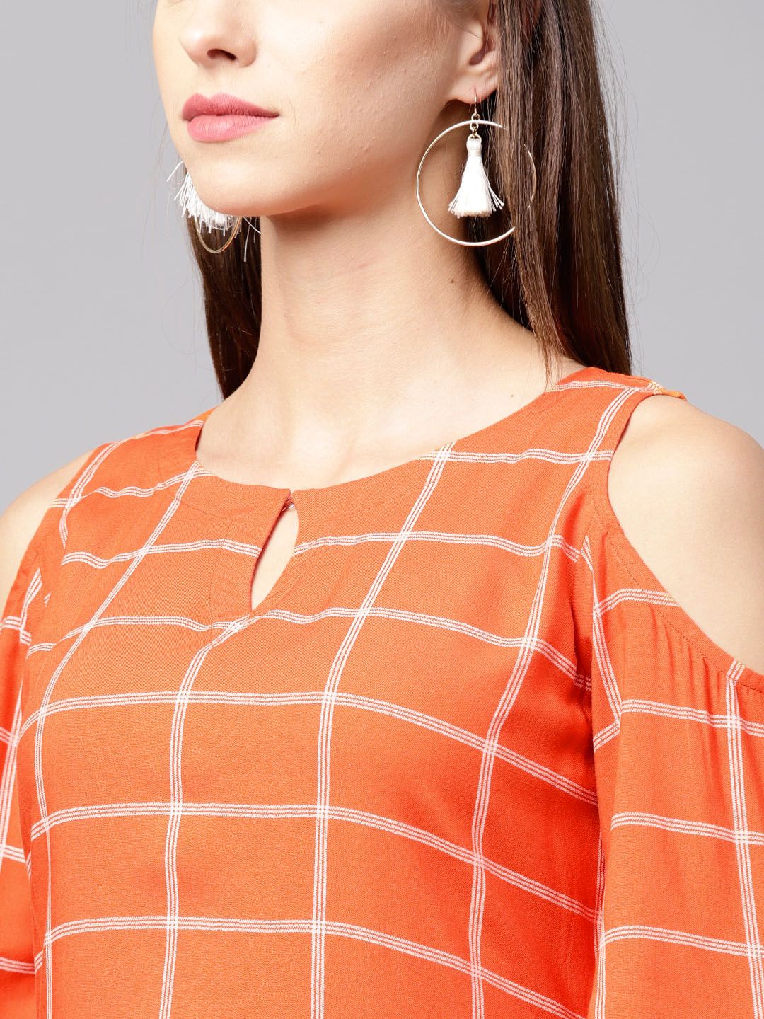 Gerua By Libas Women Orange  White Checked Straight Kurta