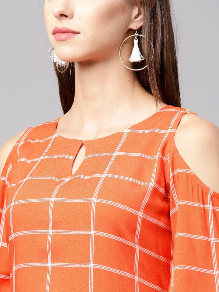 Gerua By Libas Women Orange  White Checked Straight Kurta