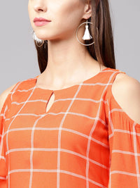 Gerua By Libas Women Orange  White Checked Straight Kurta