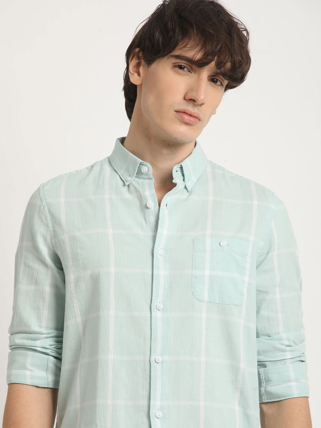THE BEAR HOUSE Slim Fit Windowpane Checked Casual Shirt