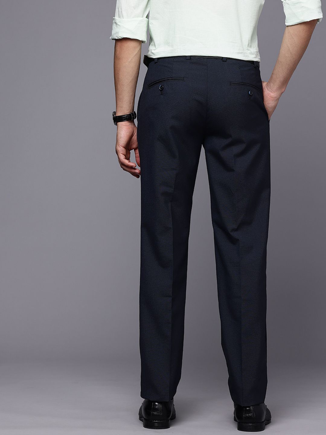 Raymond Men Slim Fit Self Checked Formal Trousers
