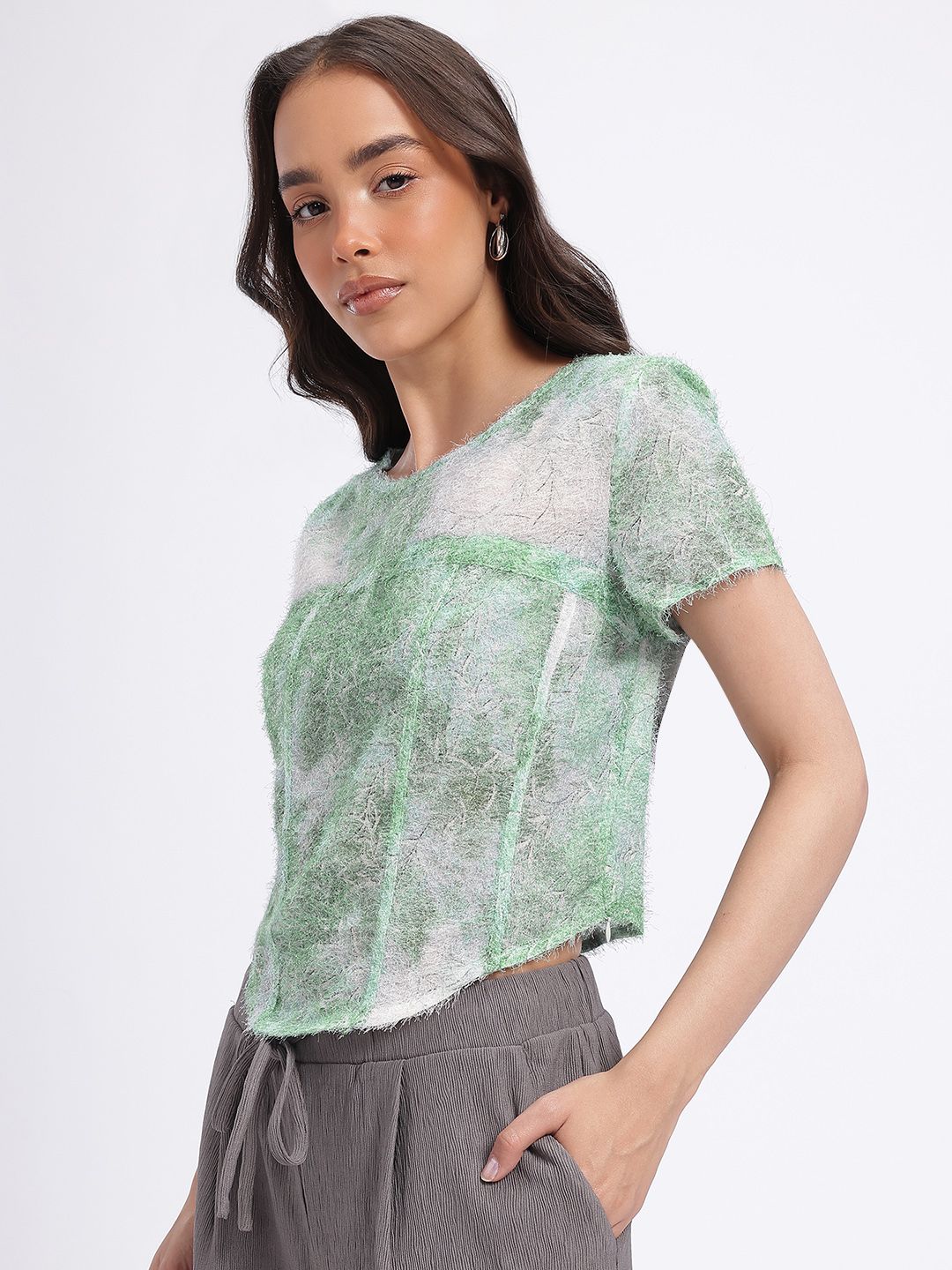 DressBerry Corset Style Fuzzy Abstract Print Top