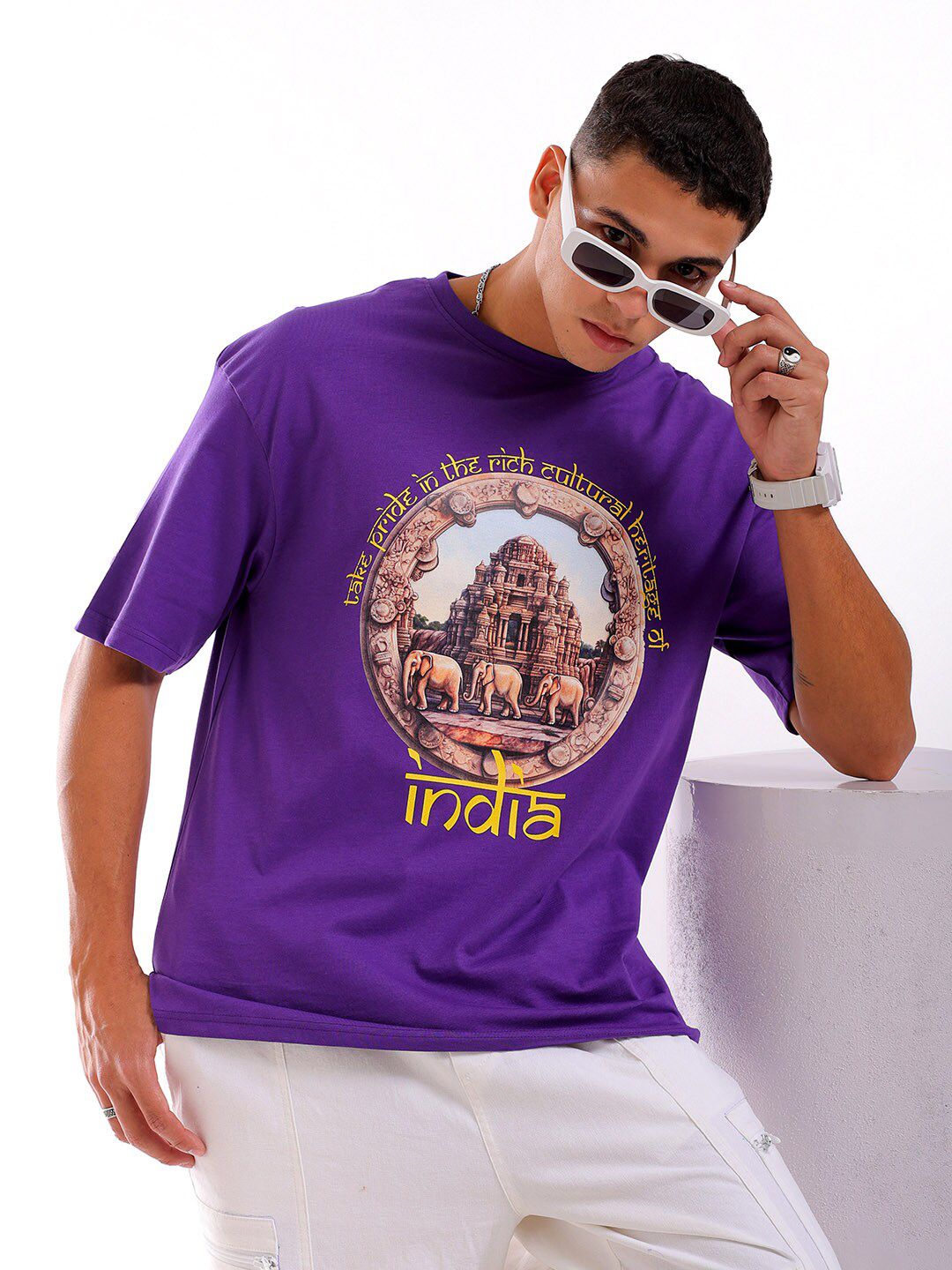 The Indian Garage Co Pure Cotton Typography Printed Boxy Oversized Round Neck T-shirt
