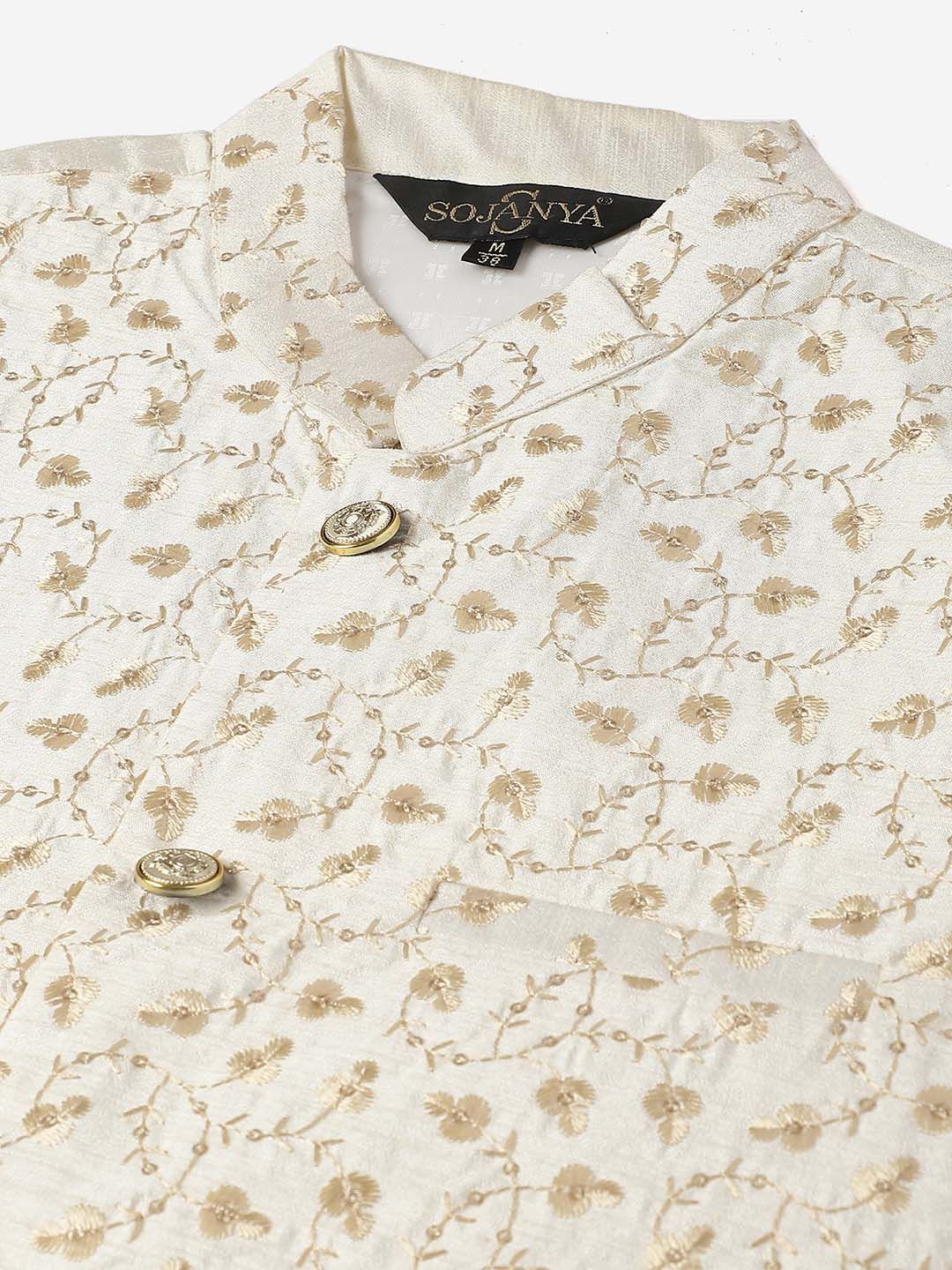 SOJANYA Motif Etnik Lelaki Sulam Kurta Dengan Baju Tidur & Jaket Nehru