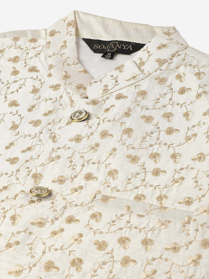 SOJANYA Motif Etnik Lelaki Sulam Kurta Dengan Baju Tidur & Jaket Nehru