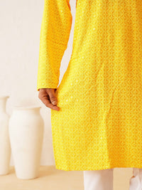 SOJANYA Embroidered Mandarin Collar Sequinned Pure Cotton Kurta with Pyjamas