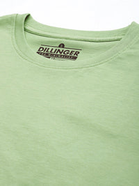 DILLINGER Women Green & Pink Back Typography Print Cotton Oversized Longline T-shirt
