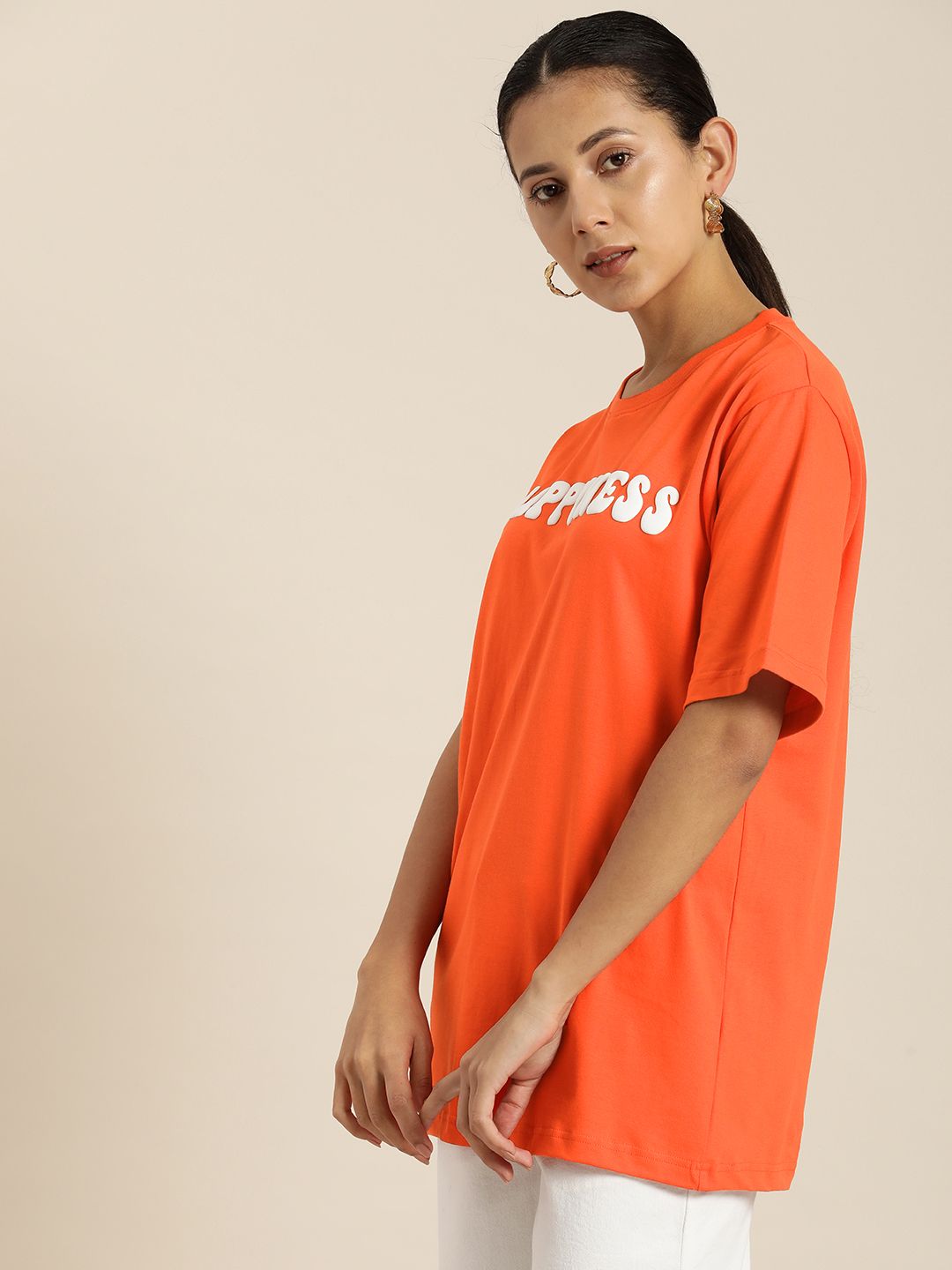 DILLINGER Typography Printed Oversized Longline Pure Cotton T-shirt