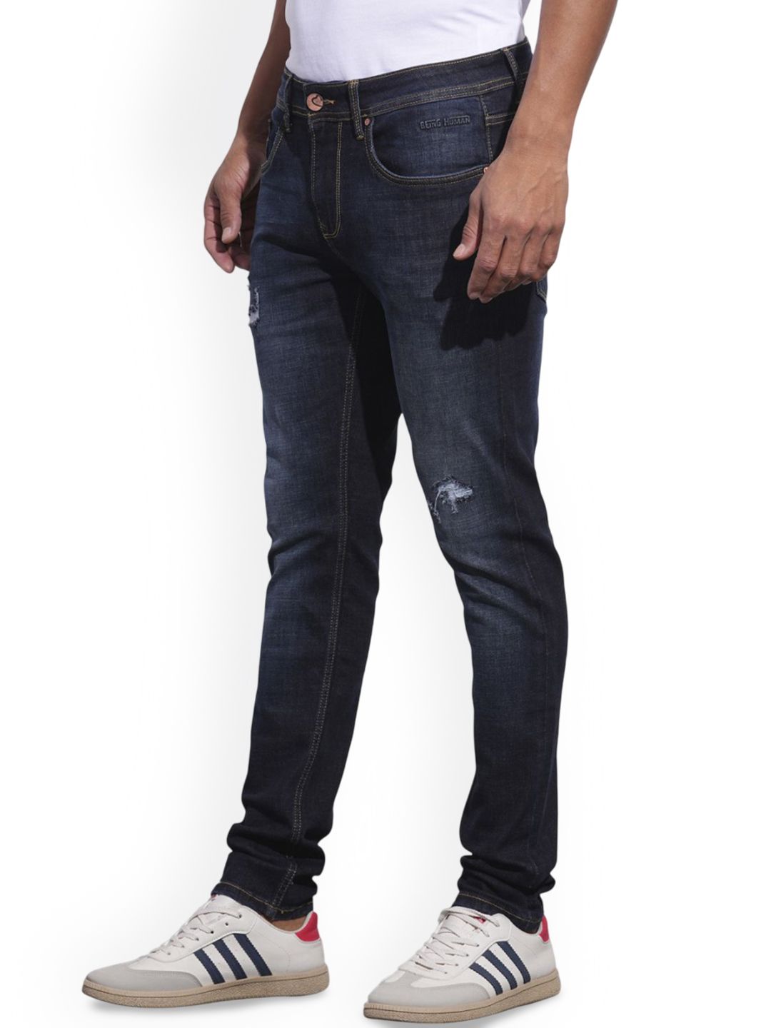 Being Human Men Classic Slim Fit Mildly Distressed Light Fade Stretchable Jeans