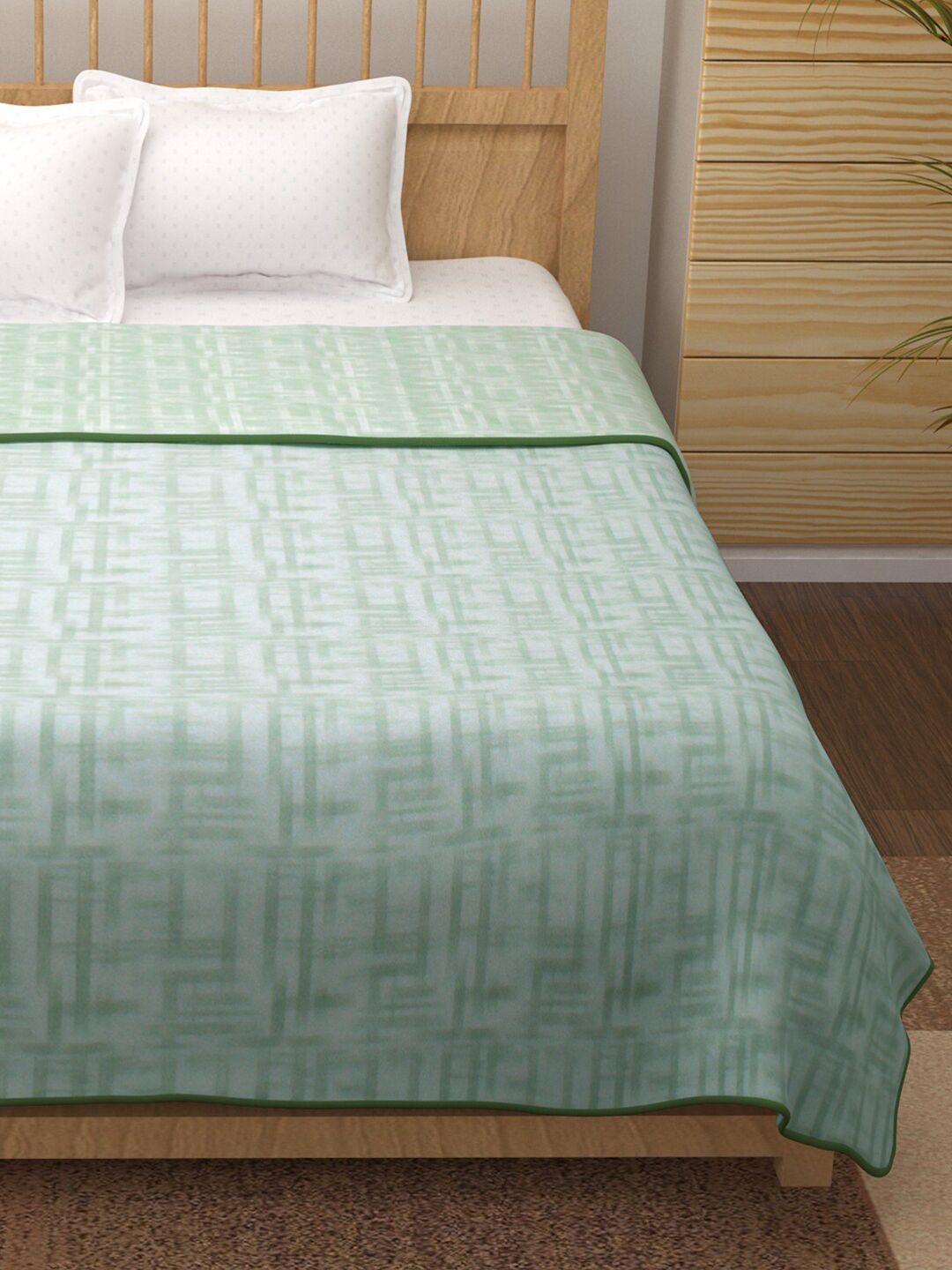 Story@home Green Striped AC Room 150 GSM Reversible Cotton Double Bed Dohar