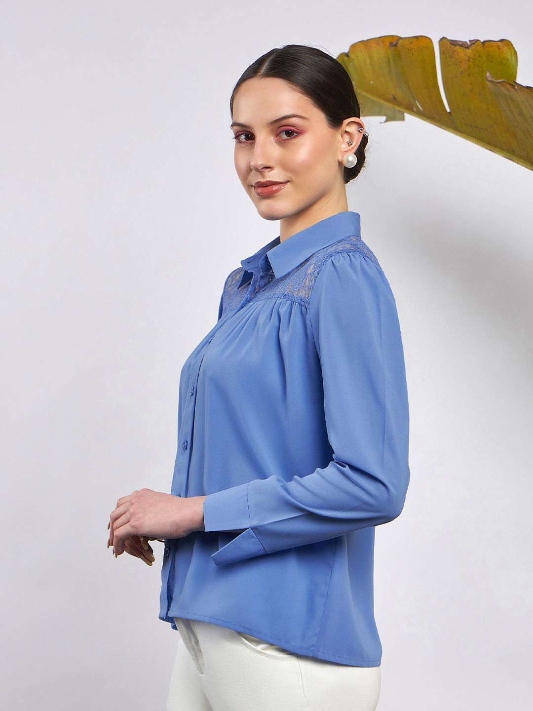 SASSAFRAS Shirt Collar Georgette Shirt Style Top