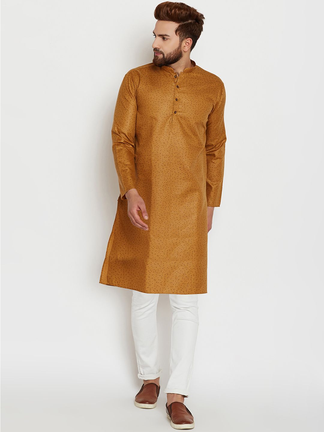 SOJANYA Men Brown Printed Straight Kurta