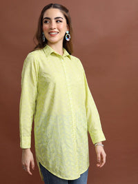 Vishudh Lime Green Floral Embroidered Casual Shirt