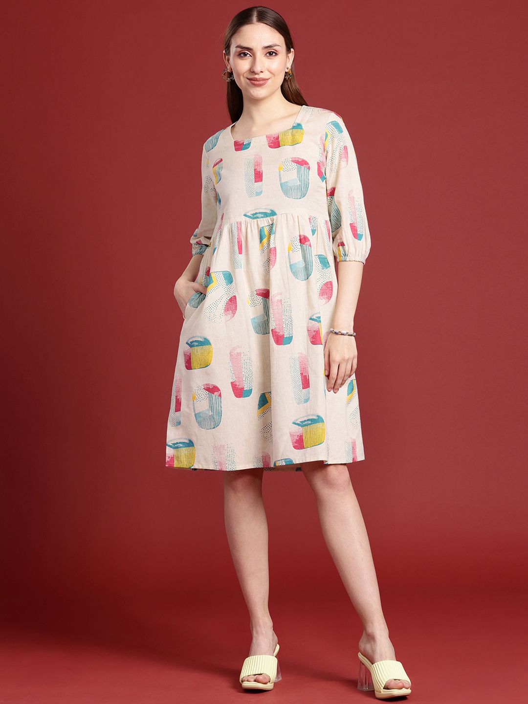 Anouk Print Puff Sleeve A-Line Dress