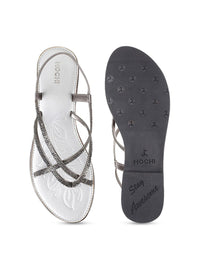 Mochi Embellished Strappy Open Toe Flats With Backstrap