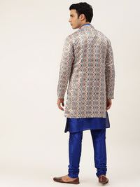 SOJANYA Men Blue Solid Kurta with Churidar & Jacket