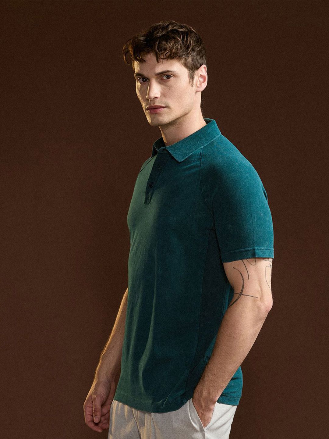 THE BEAR HOUSE Men Regular Fit Solid Polo Collar Cotton T-shirt
