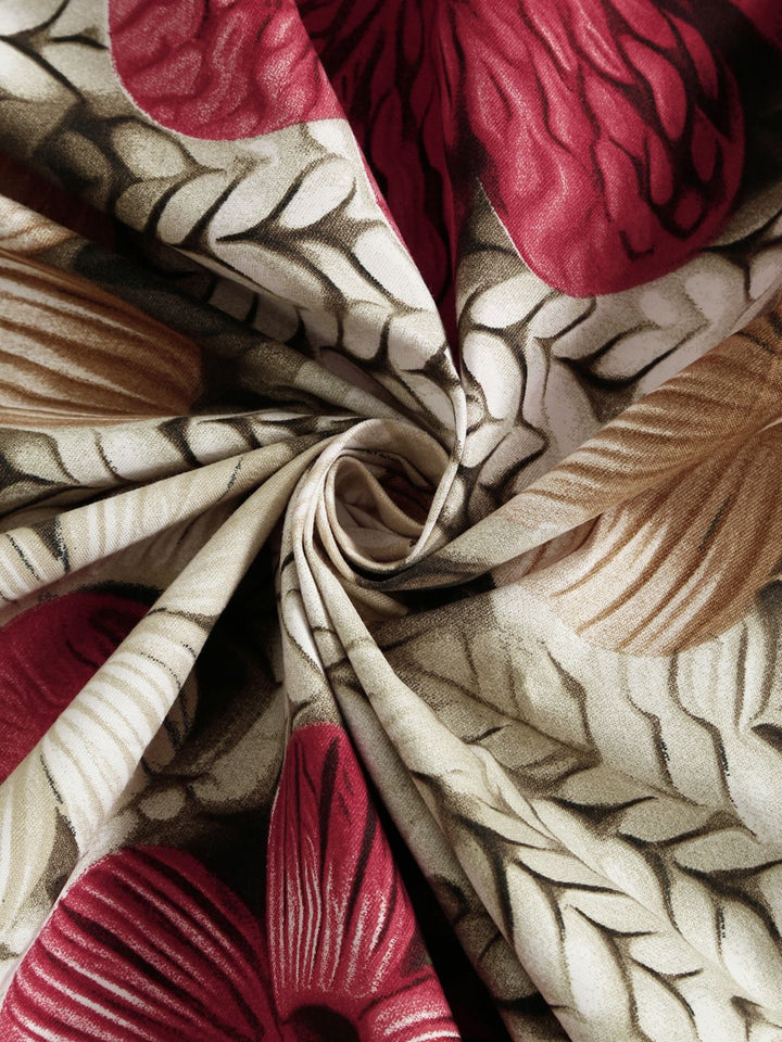 KLOTTHE Beige & Red Floral Printed Dilengkapi 300 TC King Double Cadar 7D & 2 Sarung Bantal