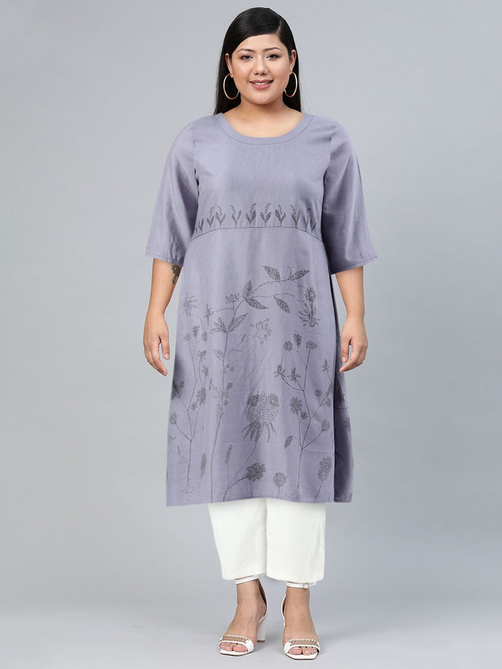 W Women Blue Thread Work Kurta