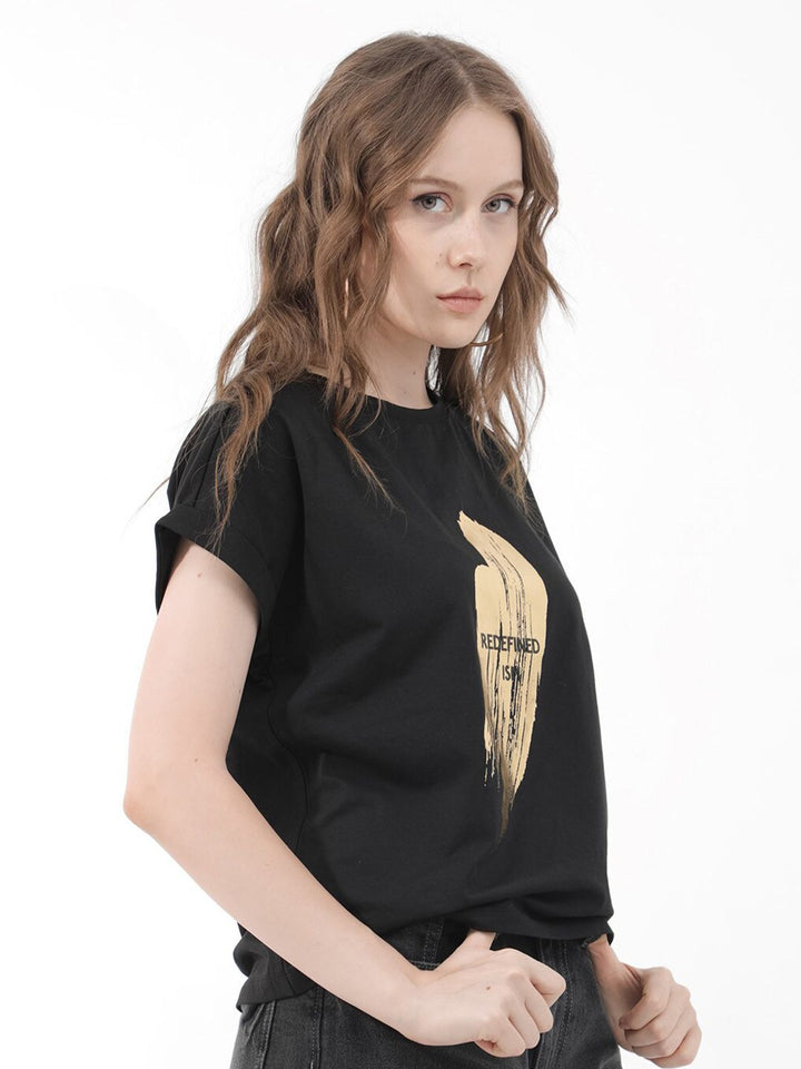 RAREISM Women Printed V-Neck Extended Sleeves Pockets T-shirt