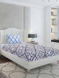Monte Carlo Blue & Pink Floral Printed Cotton 144 TC Single Bedsheet Set 2.29 m x 1.52 m