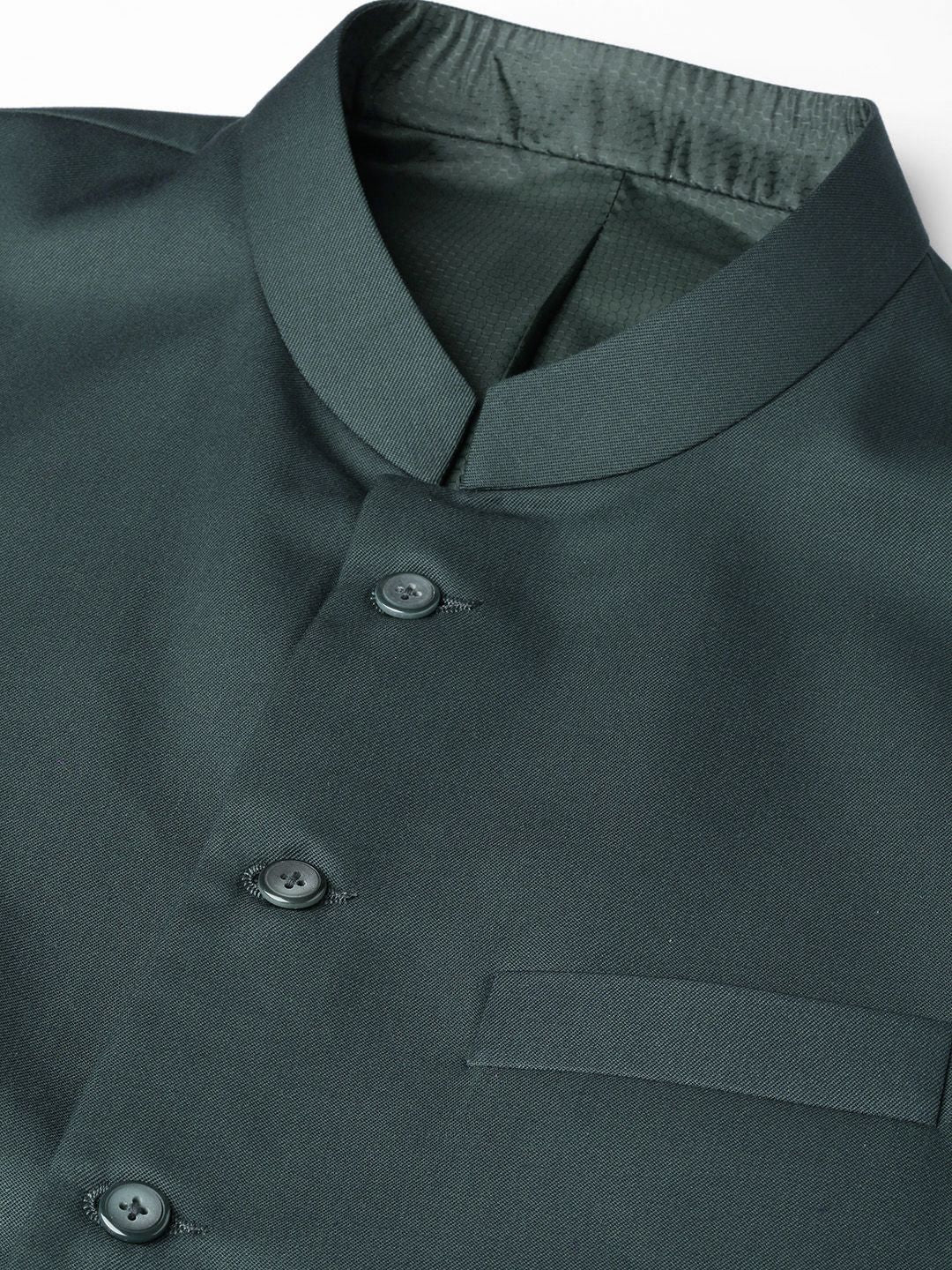 MANQ Men Green Slim Fit Solid Nehru Jacket