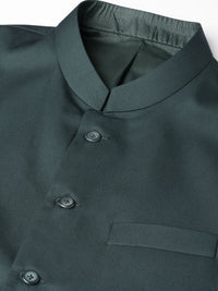 MANQ Men Green Slim Fit Solid Nehru Jacket