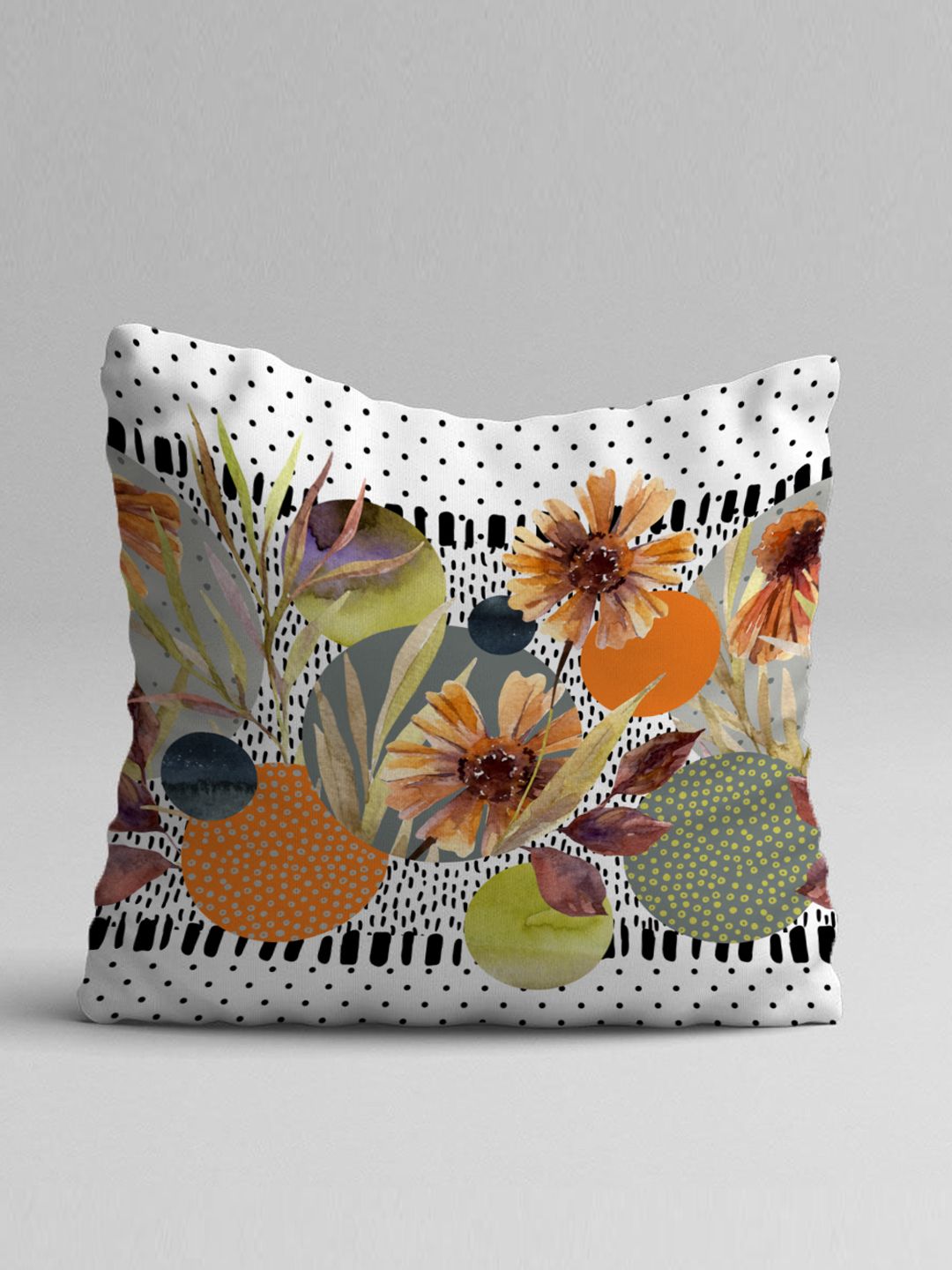 STITCHNEST Yellow & White Set of 2 Floral Square Cushion Covers
