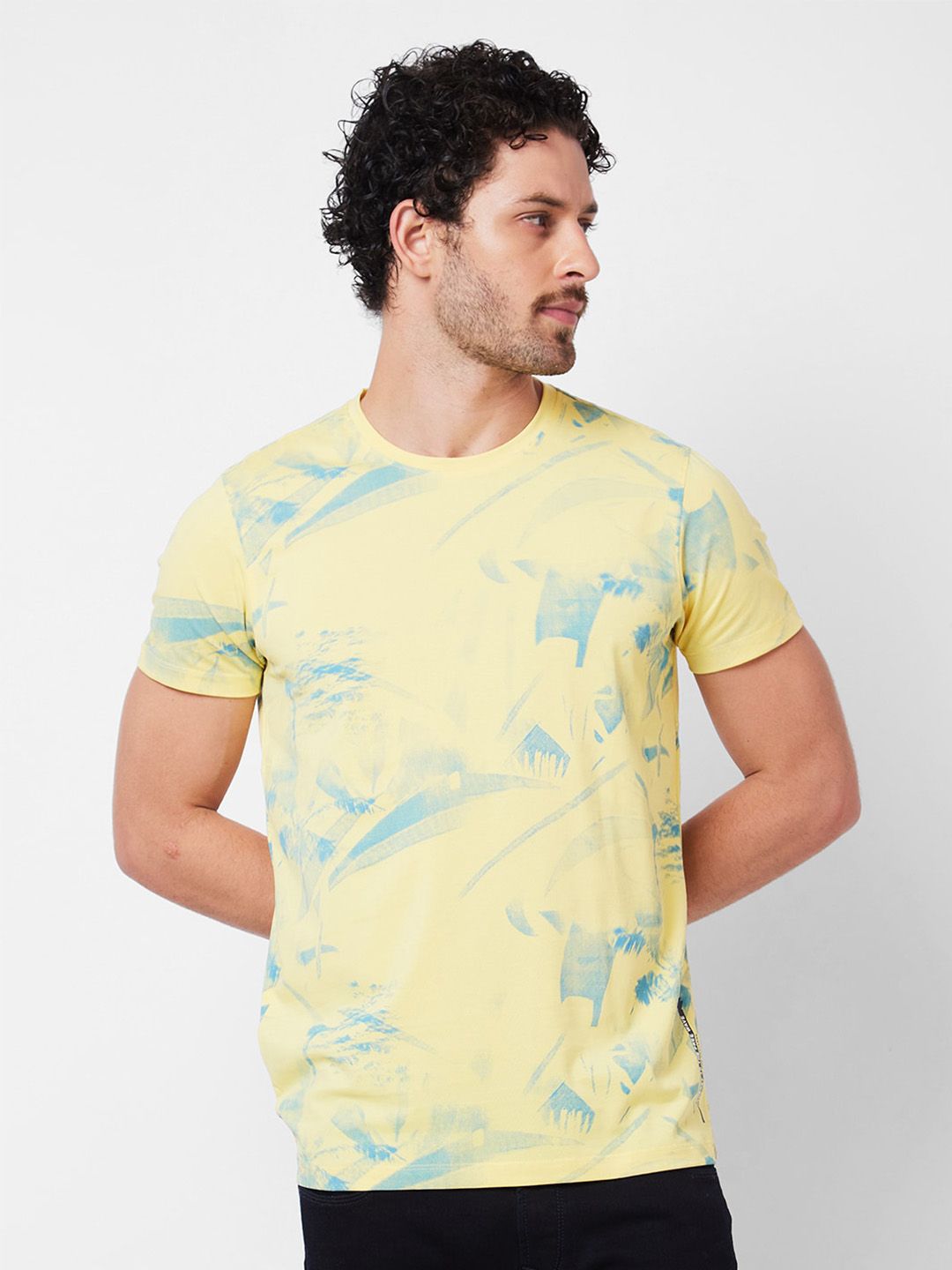 SPYKAR Abstract Printed Round Neck Slim Fit Cotton T-shirt