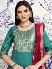 Vishudh Green Ethnic Motifs Yoke Design Regular Straight Kurta With Palazzos & Dupatta