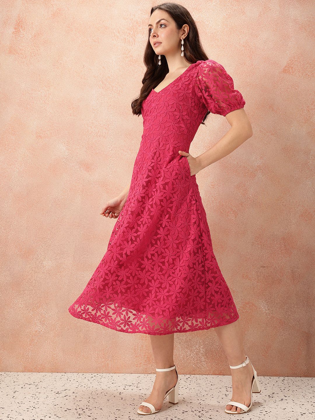 all about you Floral Lace A-Line Midi Dress