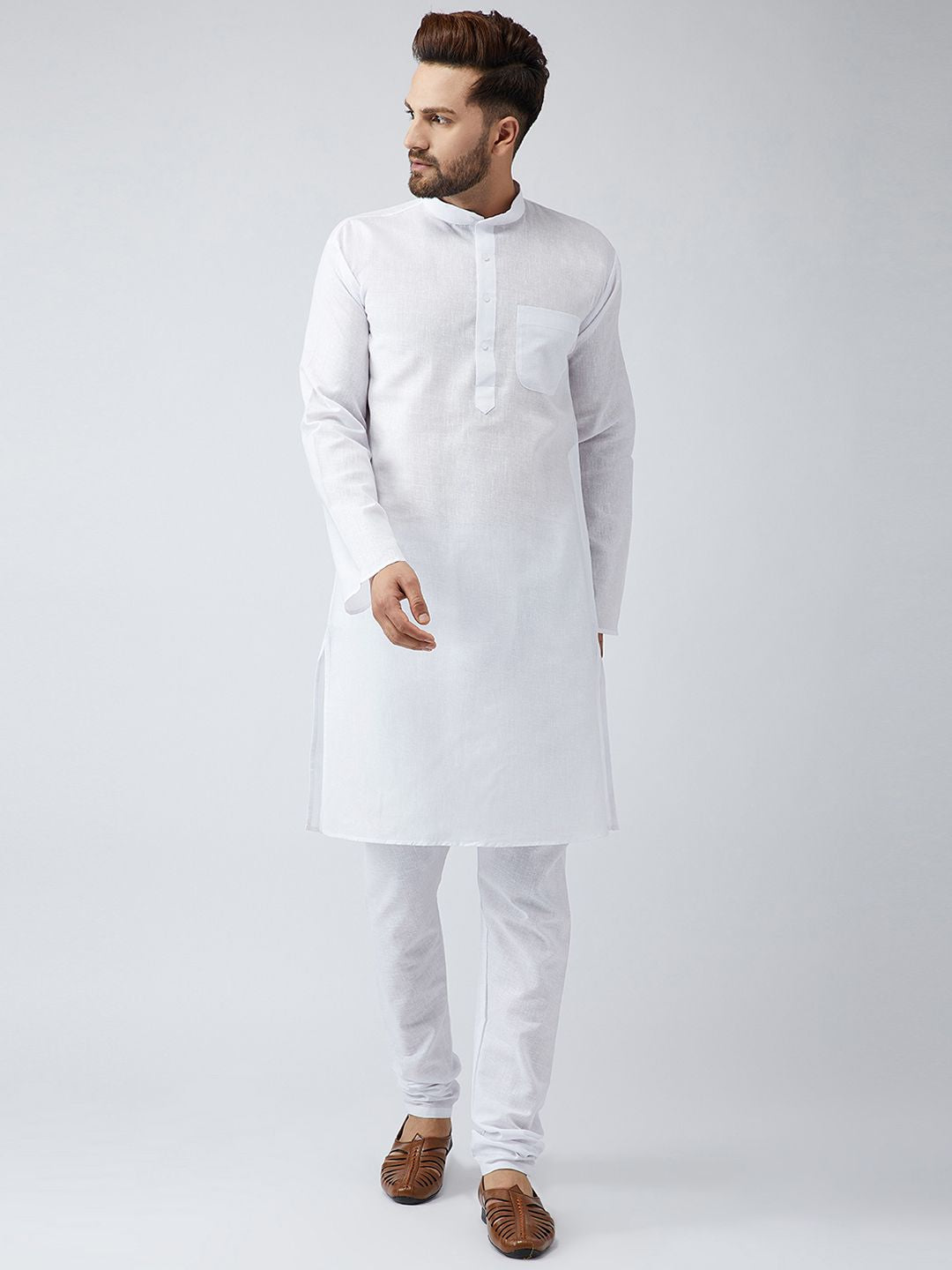 SOJANYA Men White Solid Straight Kurta