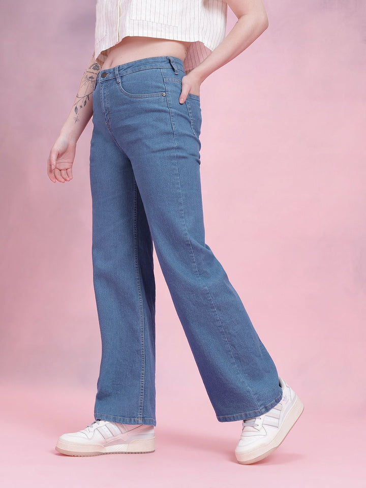 DressBerry Women Mid-Rise Wide Leg Stretchable Jeans
