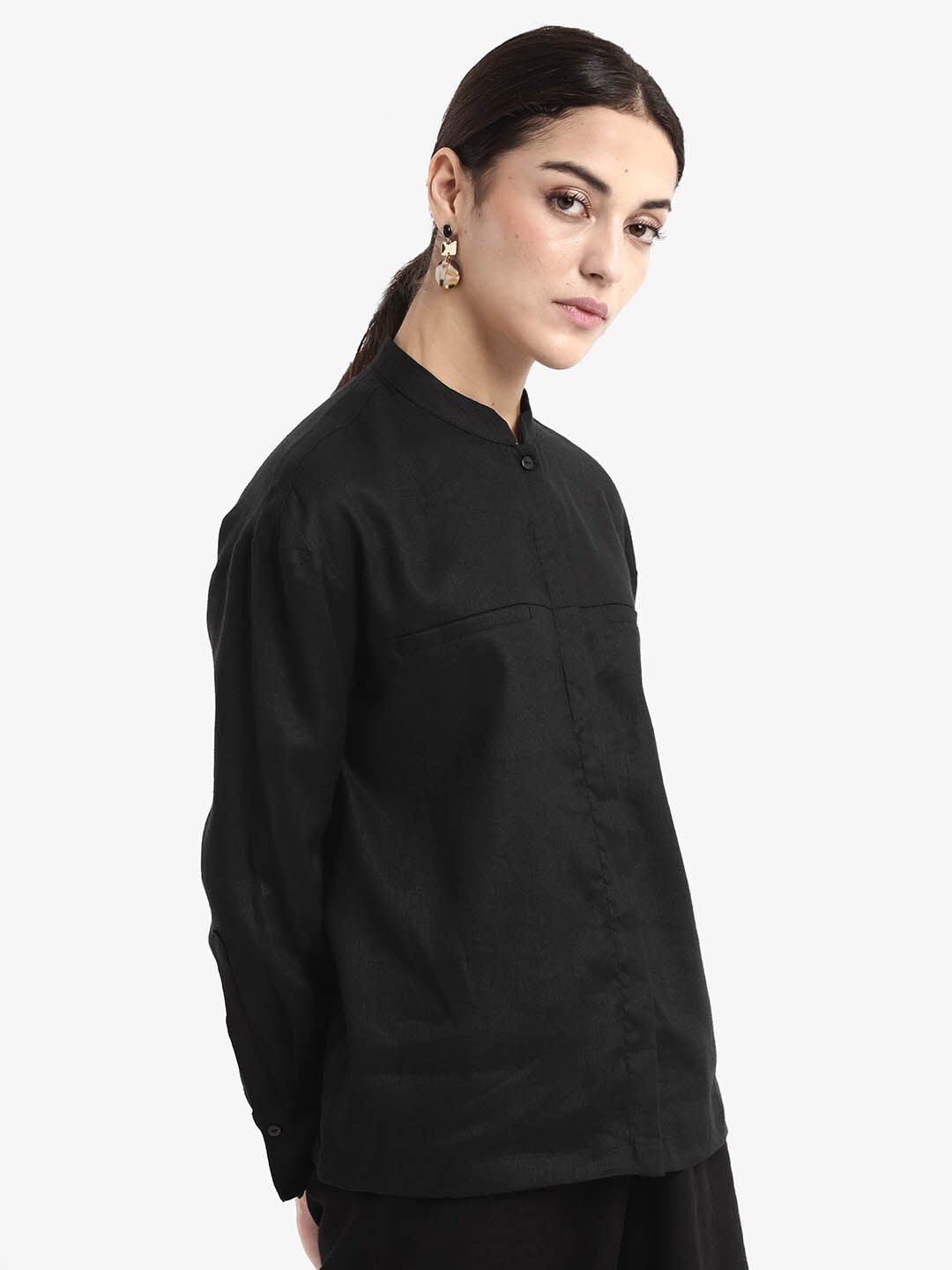 RAREISM Women Graphic Printed Mandarin Collar Casual Shirt