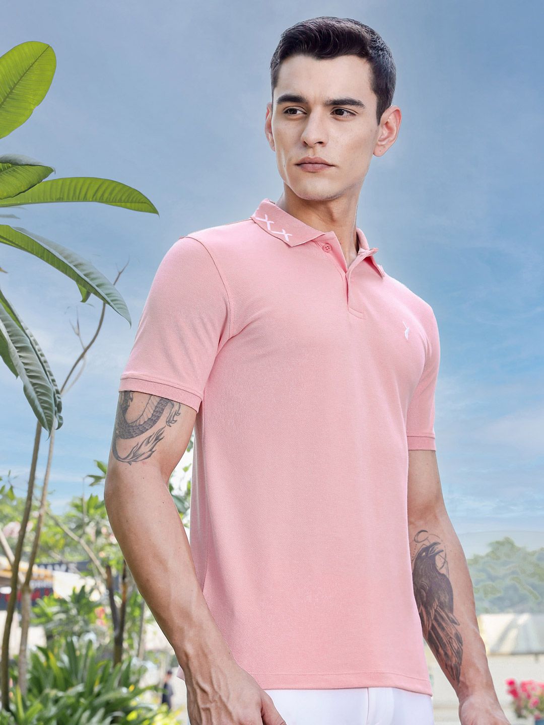 Thomas Scott Men Solid Polo Collar Cotton Slim Fit T-shirt