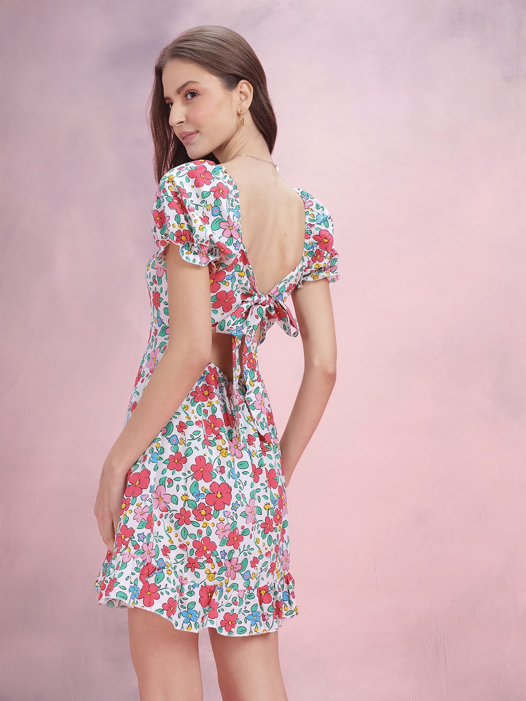 DressBerry Floral Printed Puff Sleeve A-Line Dress