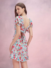 DressBerry Floral Printed Puff Sleeve A-Line Dress