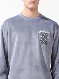 The Indian Garage Co Men Oversized Self Design Corduroy Crew Neck Sweatshirt