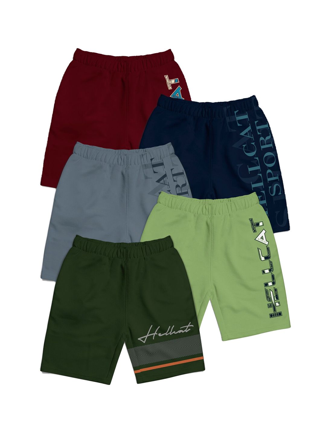HELLCAT Girls Pack Of 5 Typography Printed Cotton Shorts