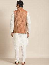 SOJANYA Lelaki Kurta Kapas Tulen Chikankari Berwarna Krim dengan Jaket Churidar & Nehru