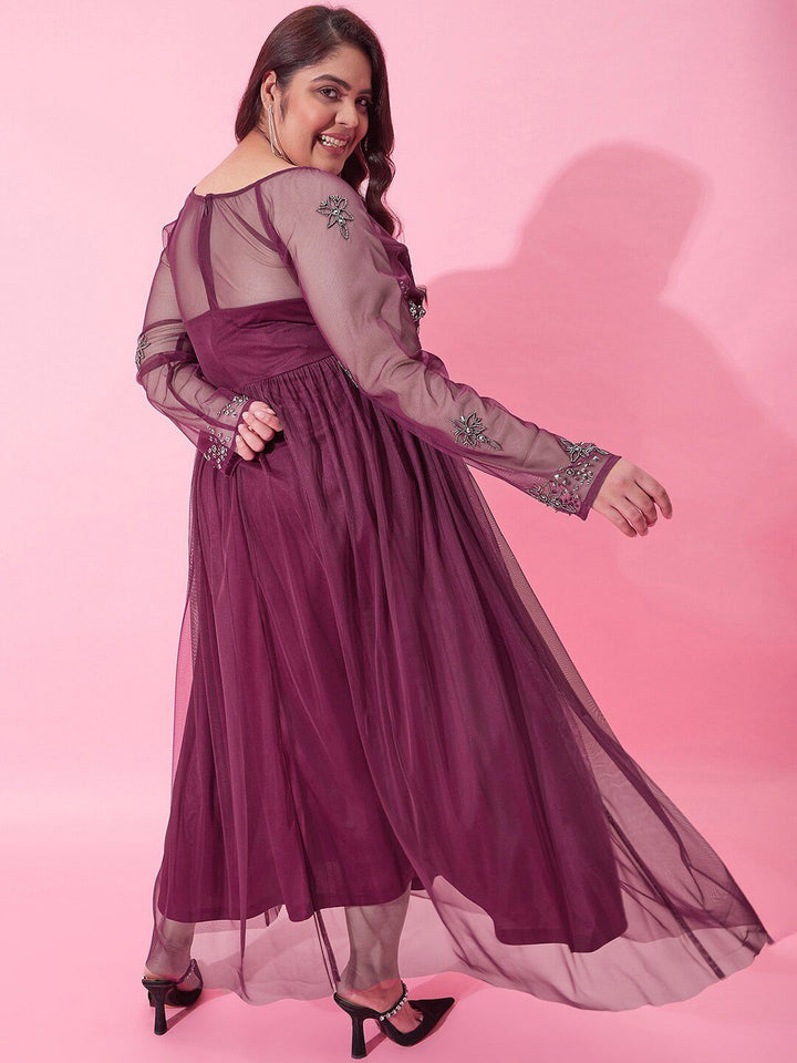 CURVY STREET Embellished Net Maxi Dress