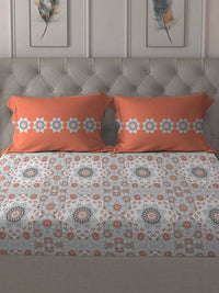 MYTRIDENT Grey  White Floral Pure Cotton 144 TC Queen Bedsheet With 2 Pillow Covers