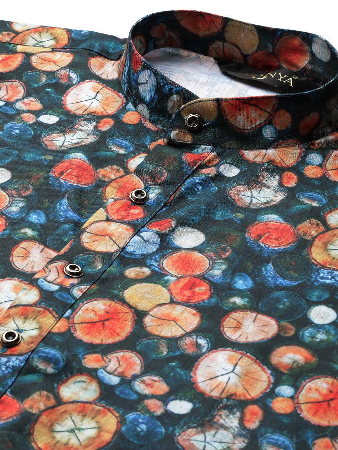 SOJANYA Men Teal Blue & Rust Orange Geometric Printed Straight Kurta
